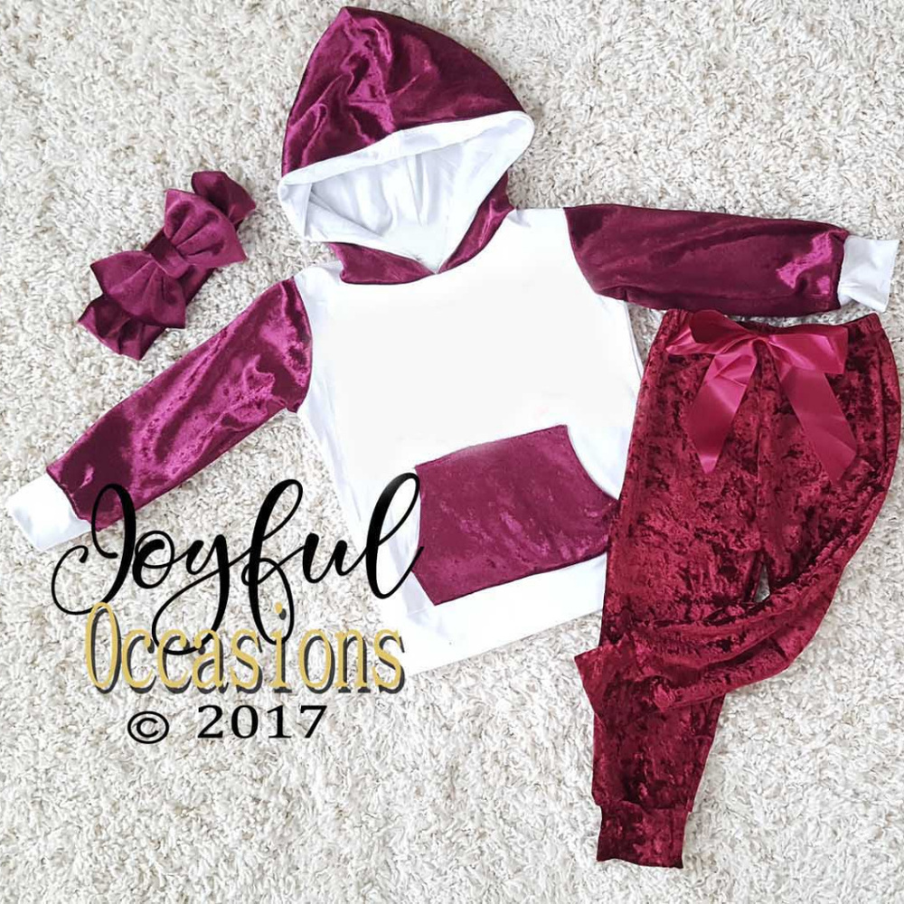 NWT 3 Piece Velvet Burgundy Girls Jogging Suit